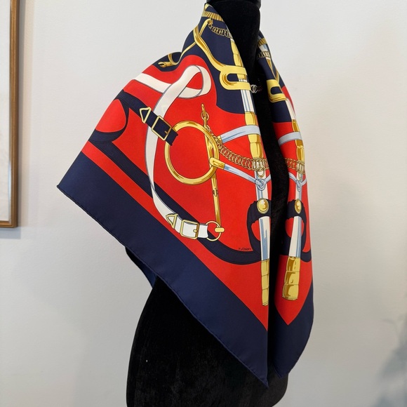 Authentic Hermes Red and Gold Silk Scarf - Picture 6 of 10